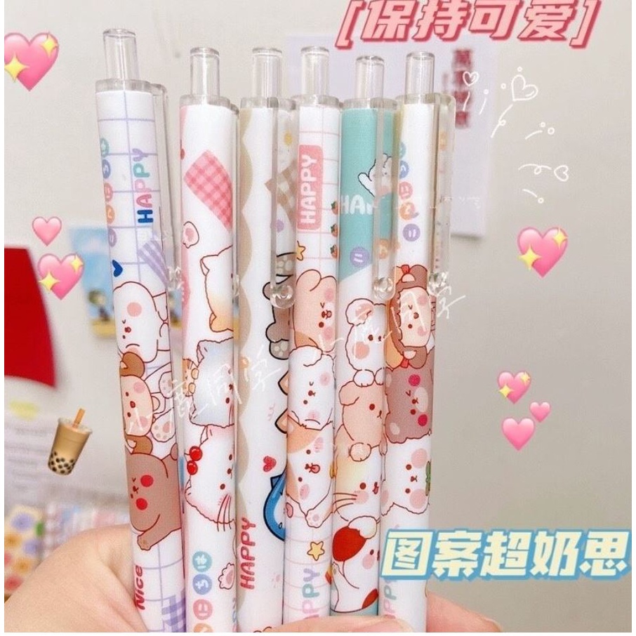 Bút bi đen, bút Gel bấm ngòi 0.5mm hình hoạt hình cute dễ thương, bút mực đen vỏ hoạt hình đáng yêu