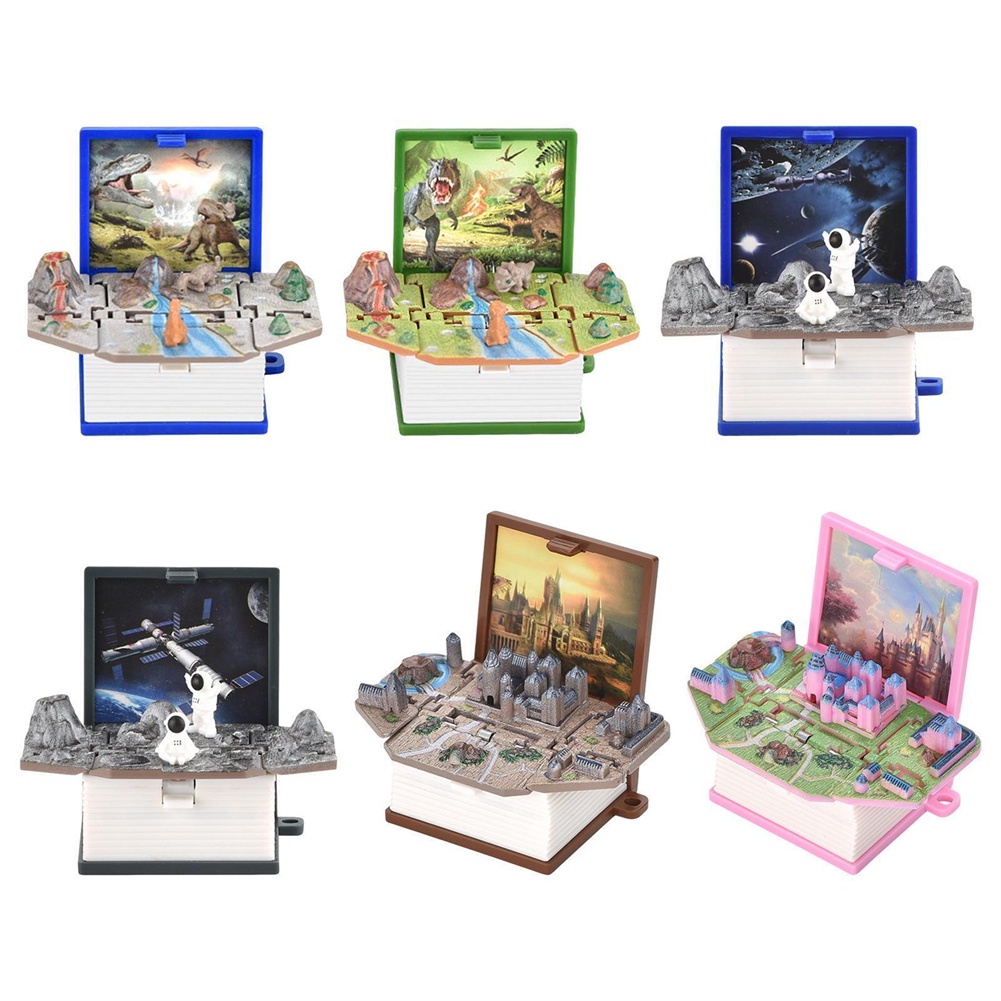 Móc chìa khóa hình cuốn sách khoa học 3D gấp gọn hình khủng long mini/ phi hành gia làm đồ chơi quà tặng cầm tay cho trẻ