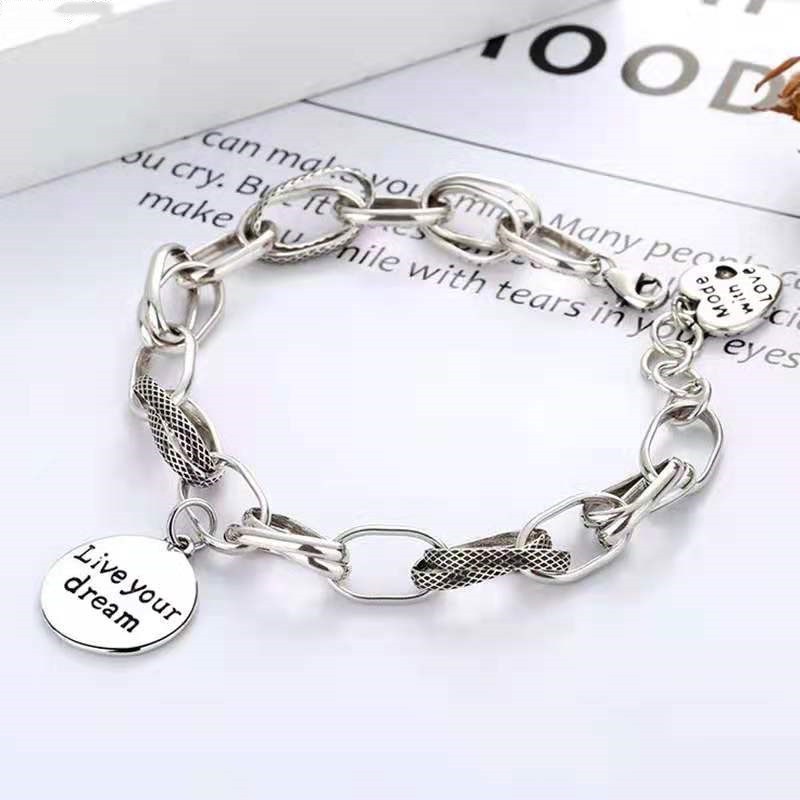 Vòng Tay Dây Xích Dày Mặt Tròn Khắc Chữ Tiếng Anh Phong Cách Hàn Quốc Cá Tính Cho Nữ ruiyan