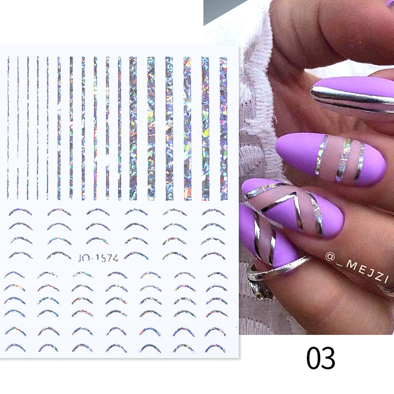 Miếng dán trang trí móng tay BORN PRETTY họa tiết kẻ sọc/ hình học 3D màu vàng / bạc