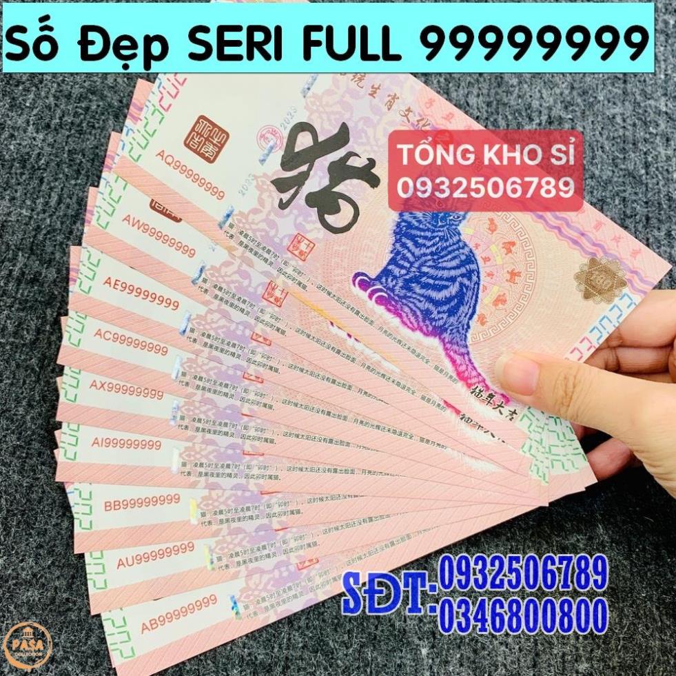FULL 99999999 - Tiền Seri Đẹp FULL 99999999 hình con Mèo Trung Quốc 100 tệ lưu niệm , kèm bao lì xì