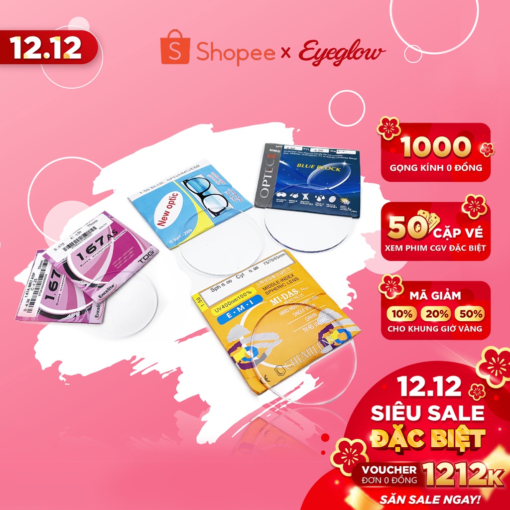 Tròng kính cận loạn có độ cao cấp chống xước, chống ánh sáng xanh, đổi màu đi nắng, tròng siêu mỏng HQ EYEGLOW EG-2209