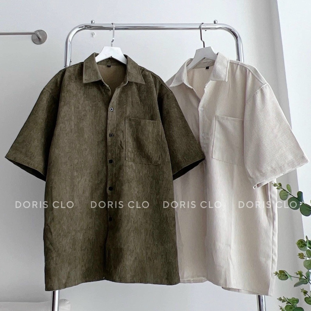 áo sơ mi nhung tâm ngắn tay, có 1 túi trước ngực, phong cách trẻ trung dễ mặc