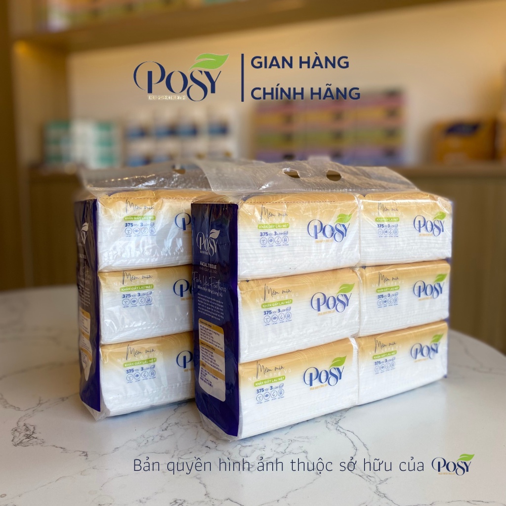 Giấy ăn rút POSY cao cấp THÙNG 24 GÓI, 375 tờ 3 lớp