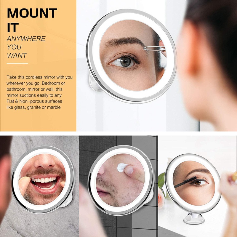 Gương Trang Điểm Phóng Đại 10X 3 2 Đèn LED Màu Sắc Tươi Sáng 28