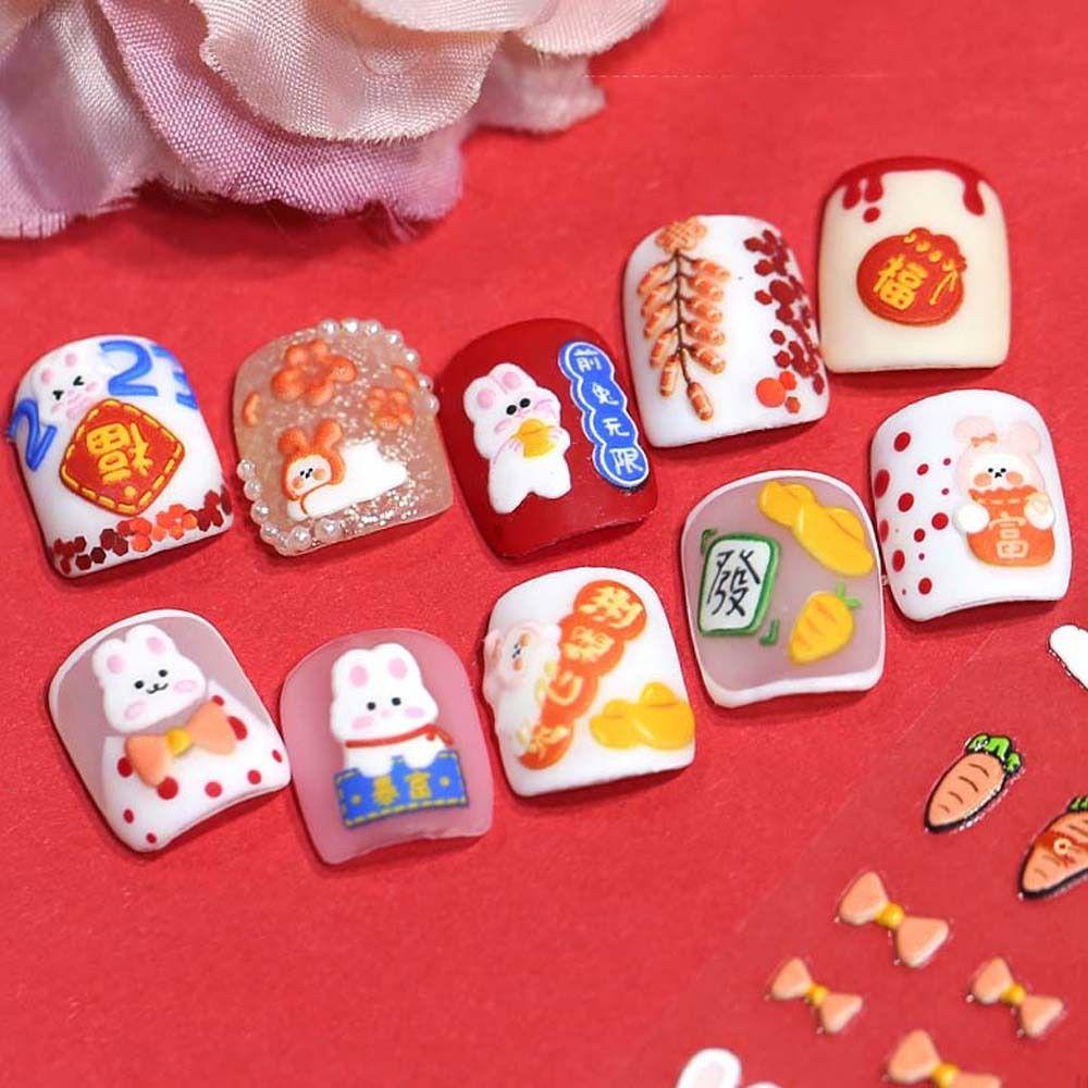 Miếng Dán Trang Trí Móng Tay Hình Cà Rốt / Động Vật Phong Cách Trung Hoa Thời Trang