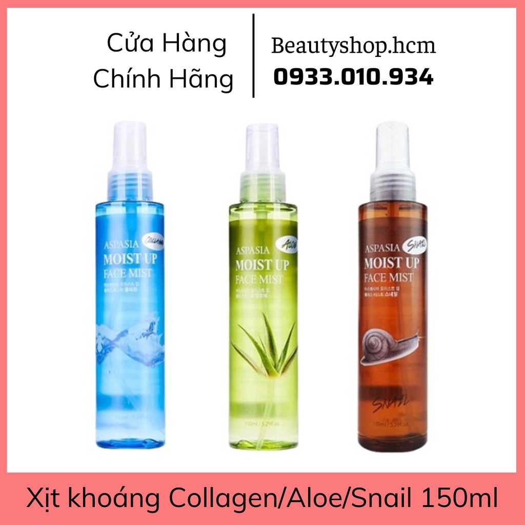 Xịt Khoáng Aspasia 150ml Collagen/Nha đam/Ốc sên