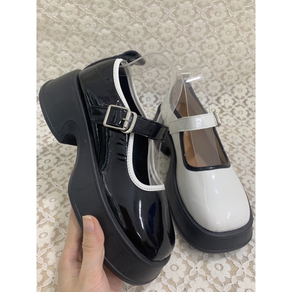 Giàyoxford nữ dáng lolita đốc thời trang da bóng đế xuồng 5 cm quai cài Mixu