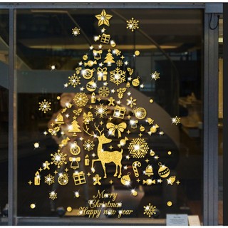 Decal dán tường Noel - Cây Thông phụ kiện nhí ghép kim tuyến vàng