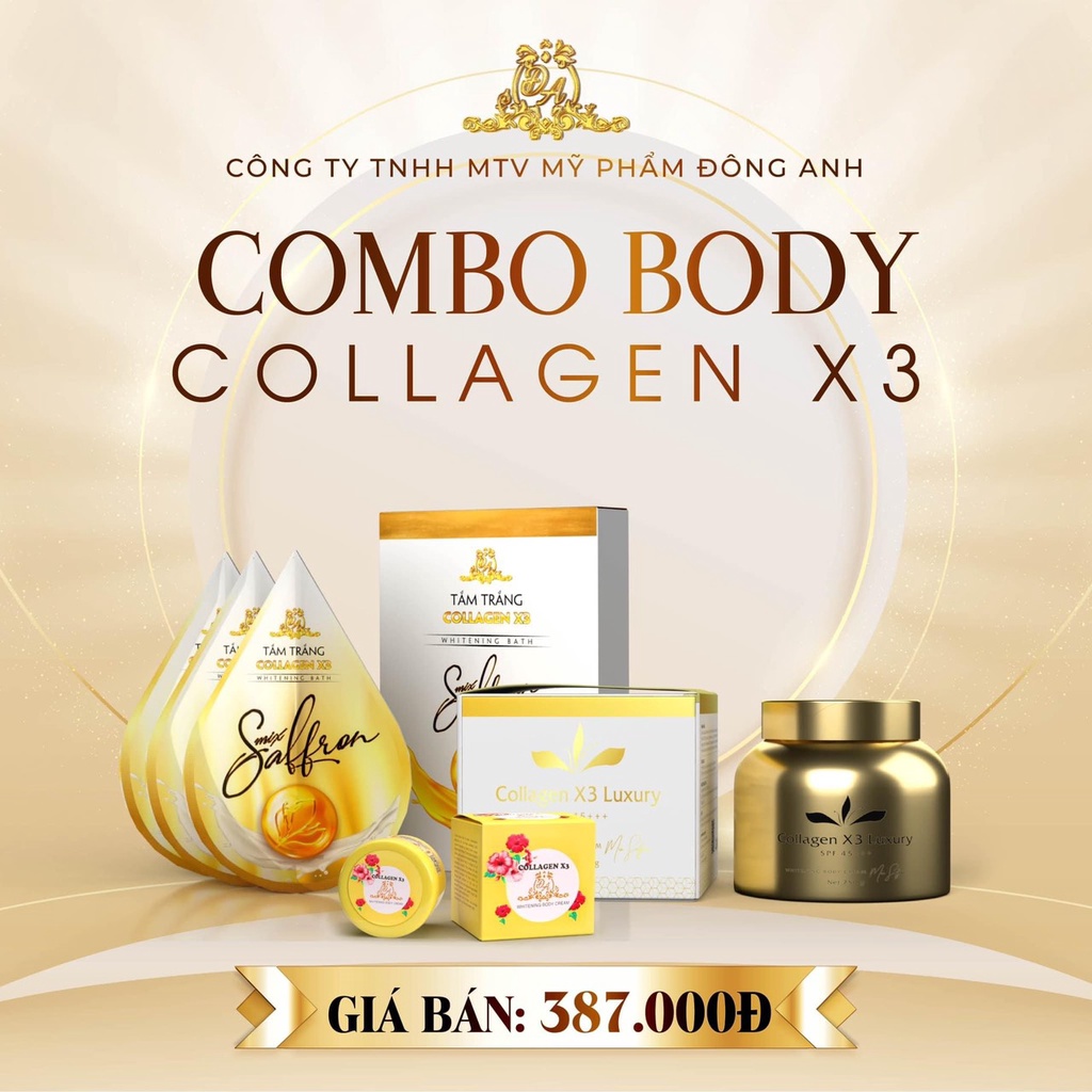 BỘ 3 DƯỠNG CHO BODY KÍCH TRẮNG COLLAGEN X3 + BODY LUXURY COLLAGEN X3 & TẮM TRẮNG SAFFRON COLLAGEN X3