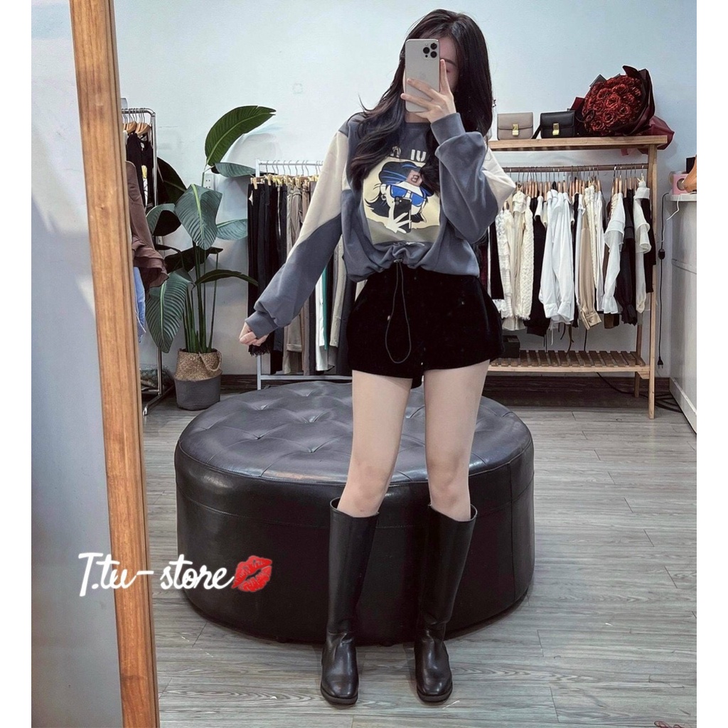 A27 Áo thun dài tay cổ tròn dáng Croptop in hình  LCHEE