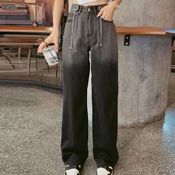 Quần jean SUXI ống dài rộng dáng suông lưng cao màu gradient kiểu Hàn Quốc thời trang mùa thu cho nữ