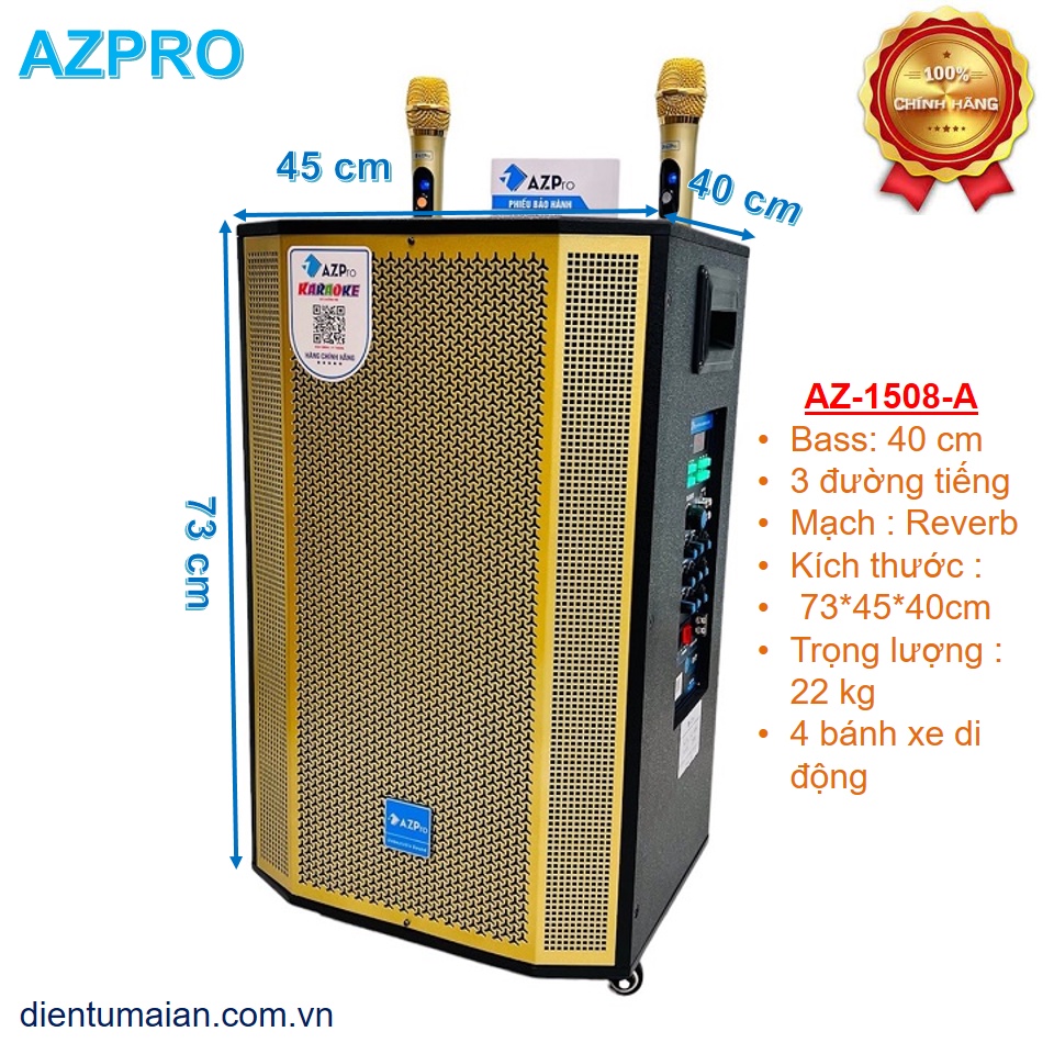 Loa kéo chính hãng AZPRo Az-1508-A, Bass 40-3 đường tiếng,mẫu mới 10 núm chỉnh,Tặng 2 mic chống hú,thiết kế sang trọng