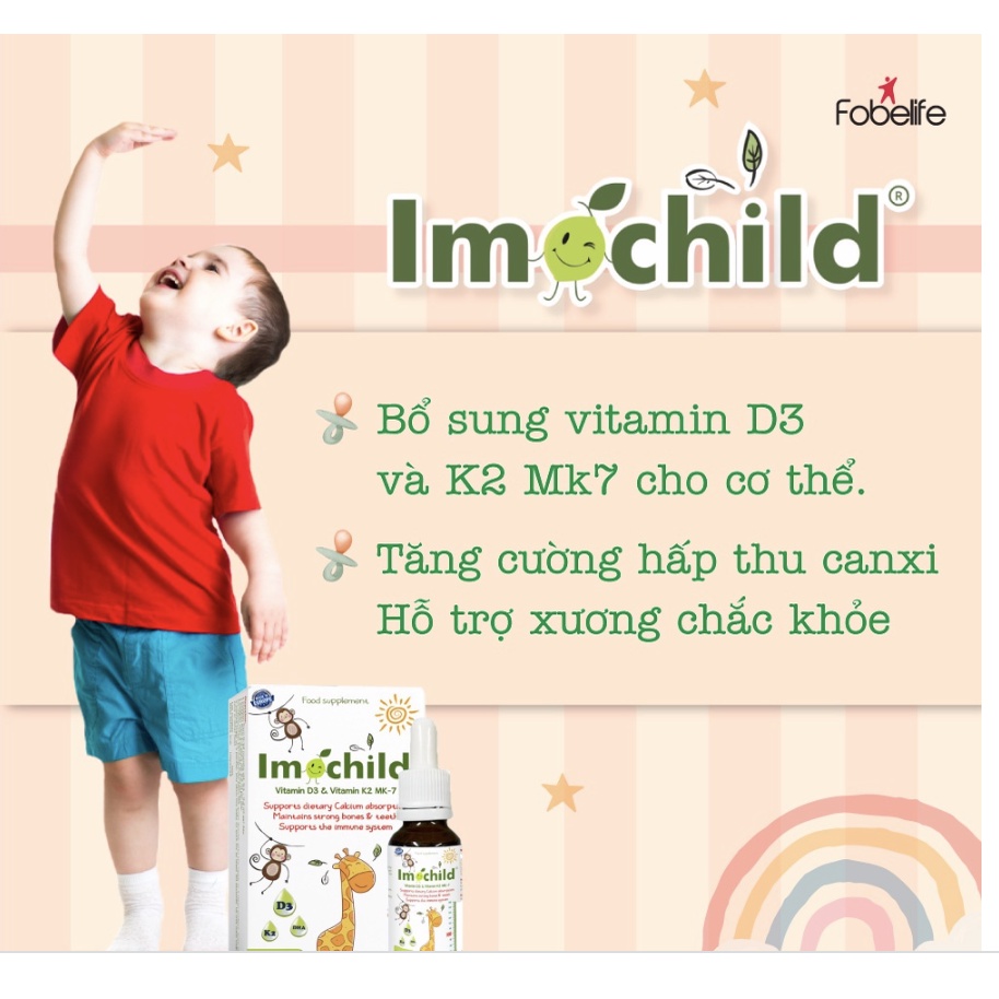 Imochild D3K2 - Bổ sung Vitamin D3 + K2, DHA giúp bé cao lớn thông minh tăng sức đề kháng