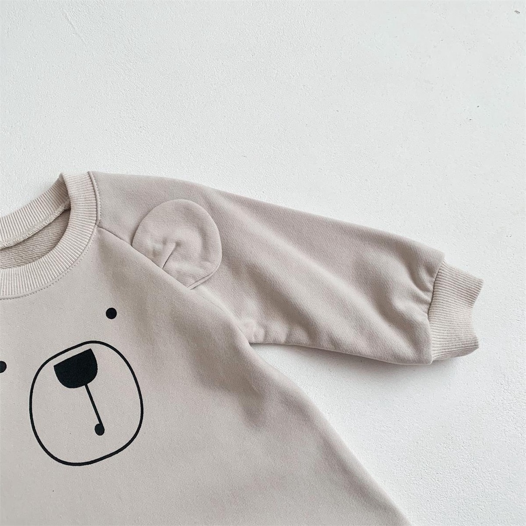 Áo liền quần tay dài in hình gấu hoạt hình dễ thương cho trẻ sơ sinh