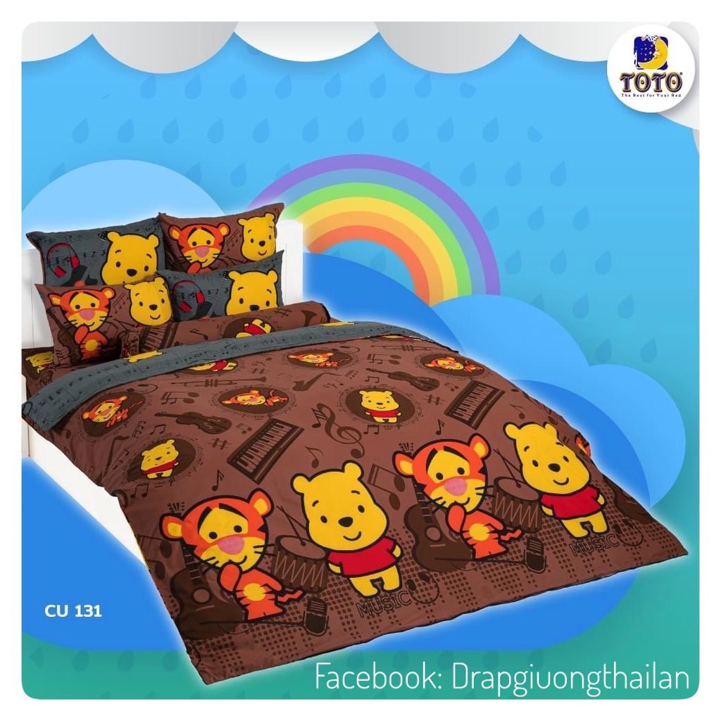 Drap cotton cao cấp hiệu TOTO BED  - Hàng nhập chính hãng Thái Lan - Họa tiết Gấu Pooh dễ thương
