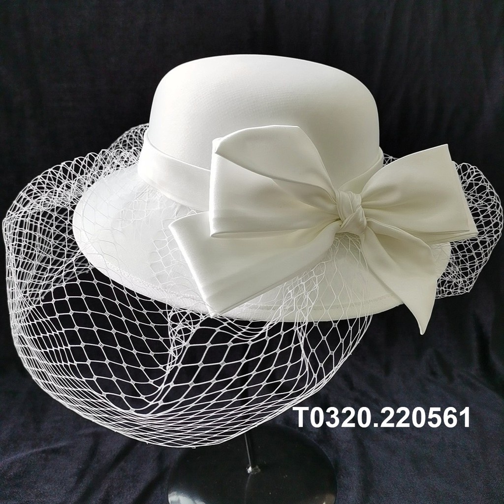 Mũ vành lớn lưới rủ đính nơ lớn