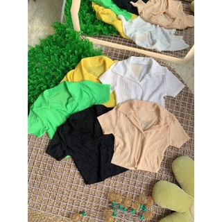 Áo croptop cổ bẻ chất xốp mềm mịn