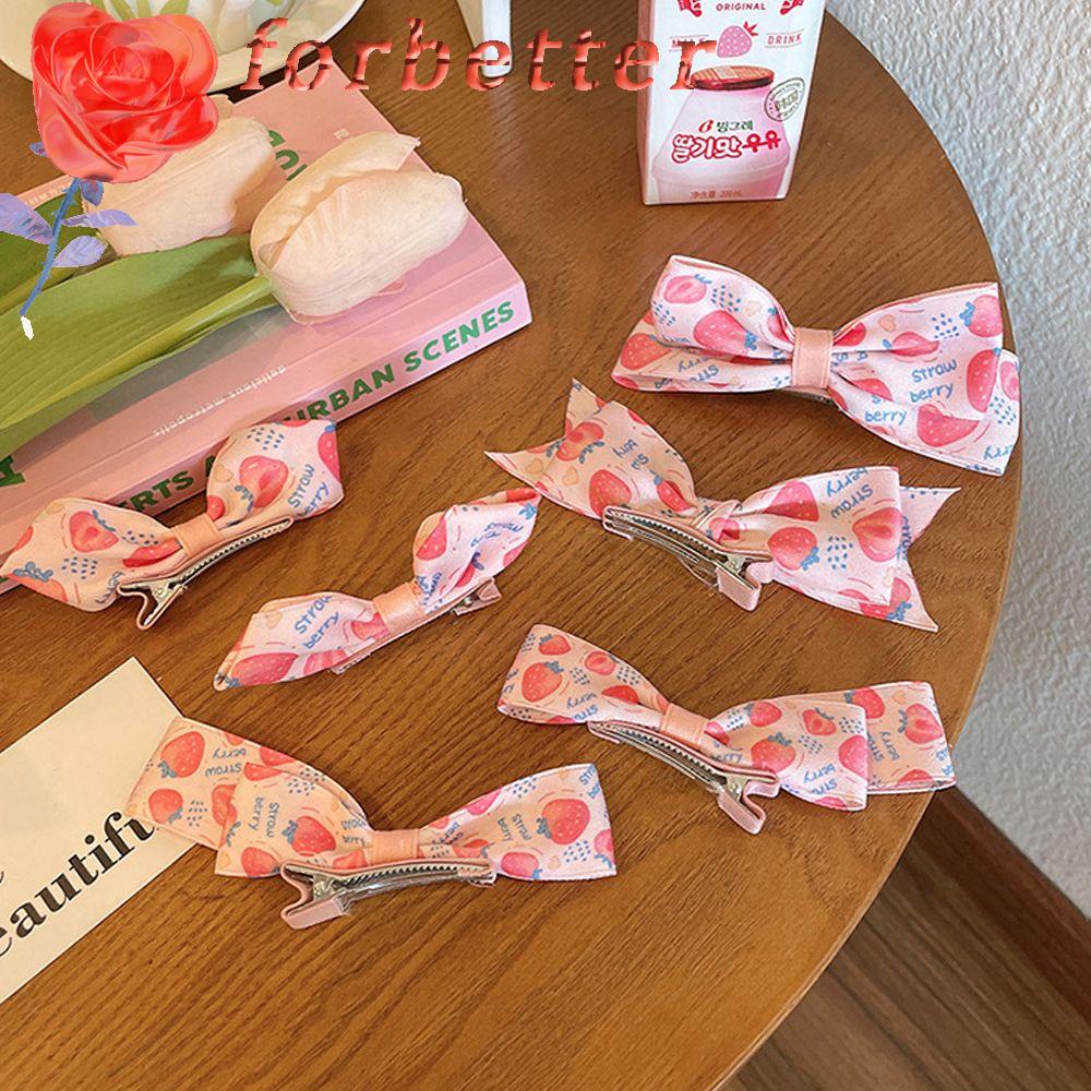 Kẹp Tóc Ruy Băng Đính Nơ Họa Tiết Trái Dâu Phong Cách Hàn Quốc Cổ Điển Dành Cho Bé Gái