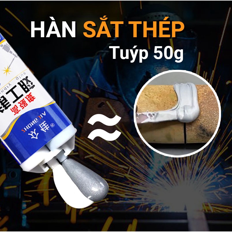 Keo hàn sắt thép kim loại tuýp 50ml - Hàn mái tôn, bô xe máy, két nước,... siêu cứng chống bong chịu nhiệt 200 độ C