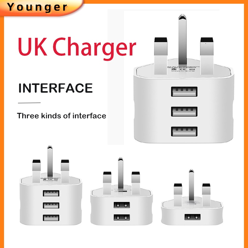 Củ Sạc 3 Chấu 5V Phích Cắm UK 3 Chấu Với Cổng Sạc USB 1 / 2 / 3 Dành Cho Điện Thoại Iphone 14 13 Type C Android 1A 2A 3A