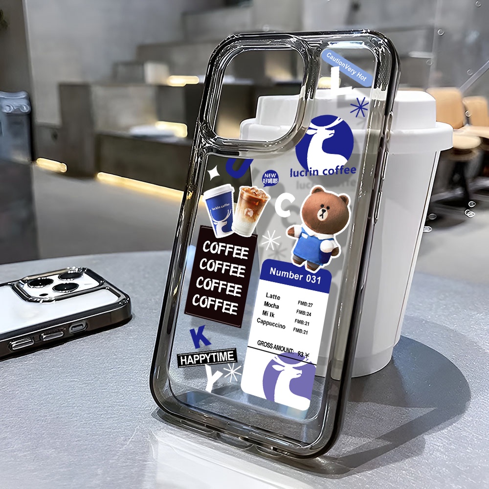 Ốp Điện Thoại Trong Suốt In Hình Gấu Và Cốc Cà Phê Cho iphone 14 Pro Max 13 11 12 7Plus X XR XS Max 8 7
