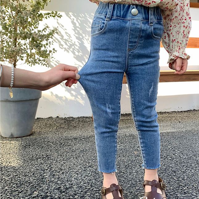 Quần Jean Dài Dáng Bút Chì Ôm Chân Co Giãn Tốt Kiểu Hàn Quốc Dễ Thương Cho Bé Gái