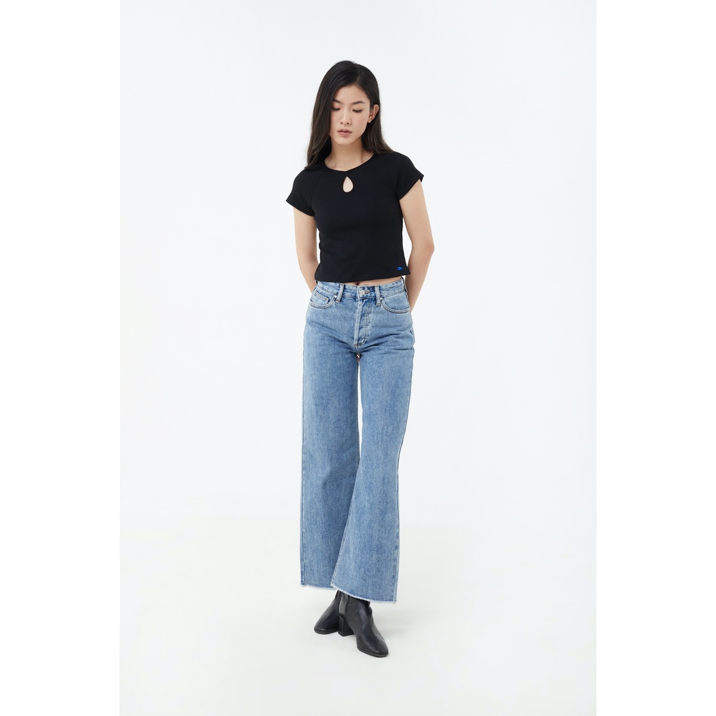 TheBlueTshirt - Áo Thun Nữ Thiết Kế Khoét Cổ Màu Đen - Sunday Funday Rib Tee - Black