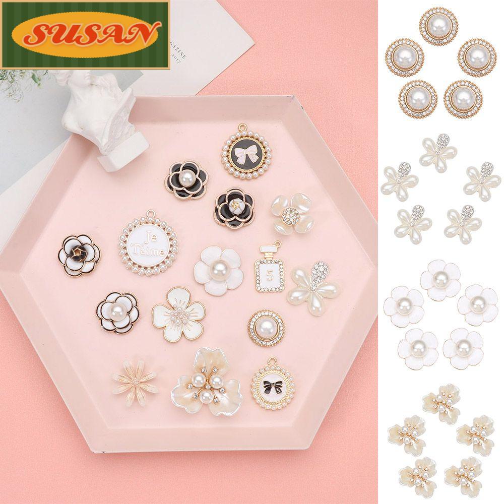 Set 5 phụ kiện hình hoa đính đá quý và ngọc trai nhiều kiểu bắt mắt dùng trang trí giày dép chuyên nghiệp