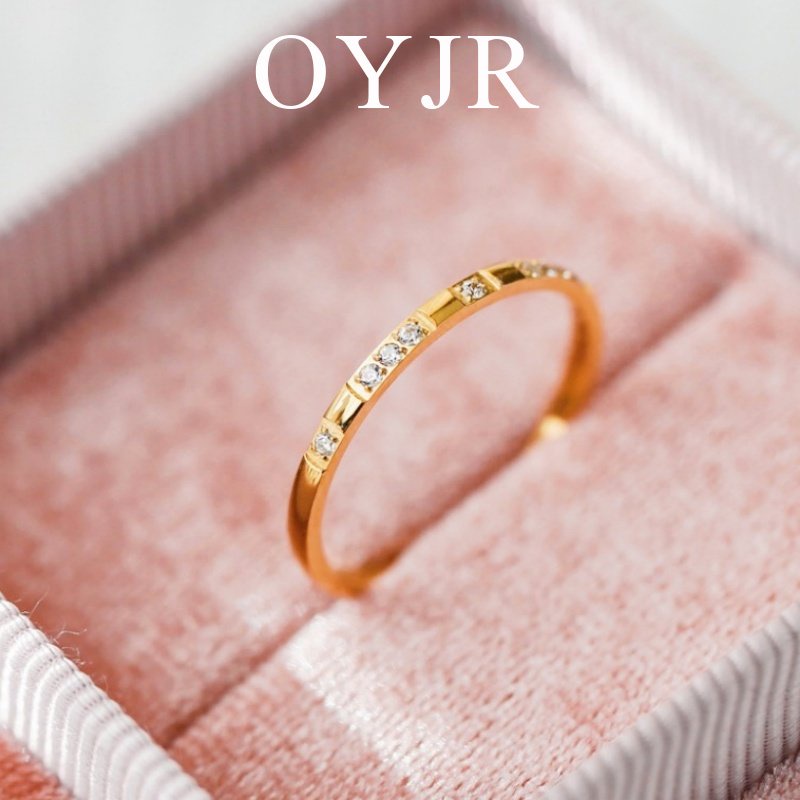 Nhẫn OYJR thép titan không gỉ mạ vàng đính đá nhân tạo thời trang dành cho nữ