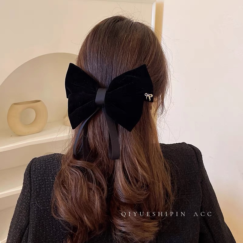 Kẹp Tóc Đính Nơ Vải Nhung Phong Cách Retro Thanh Lịch Cho Nữ