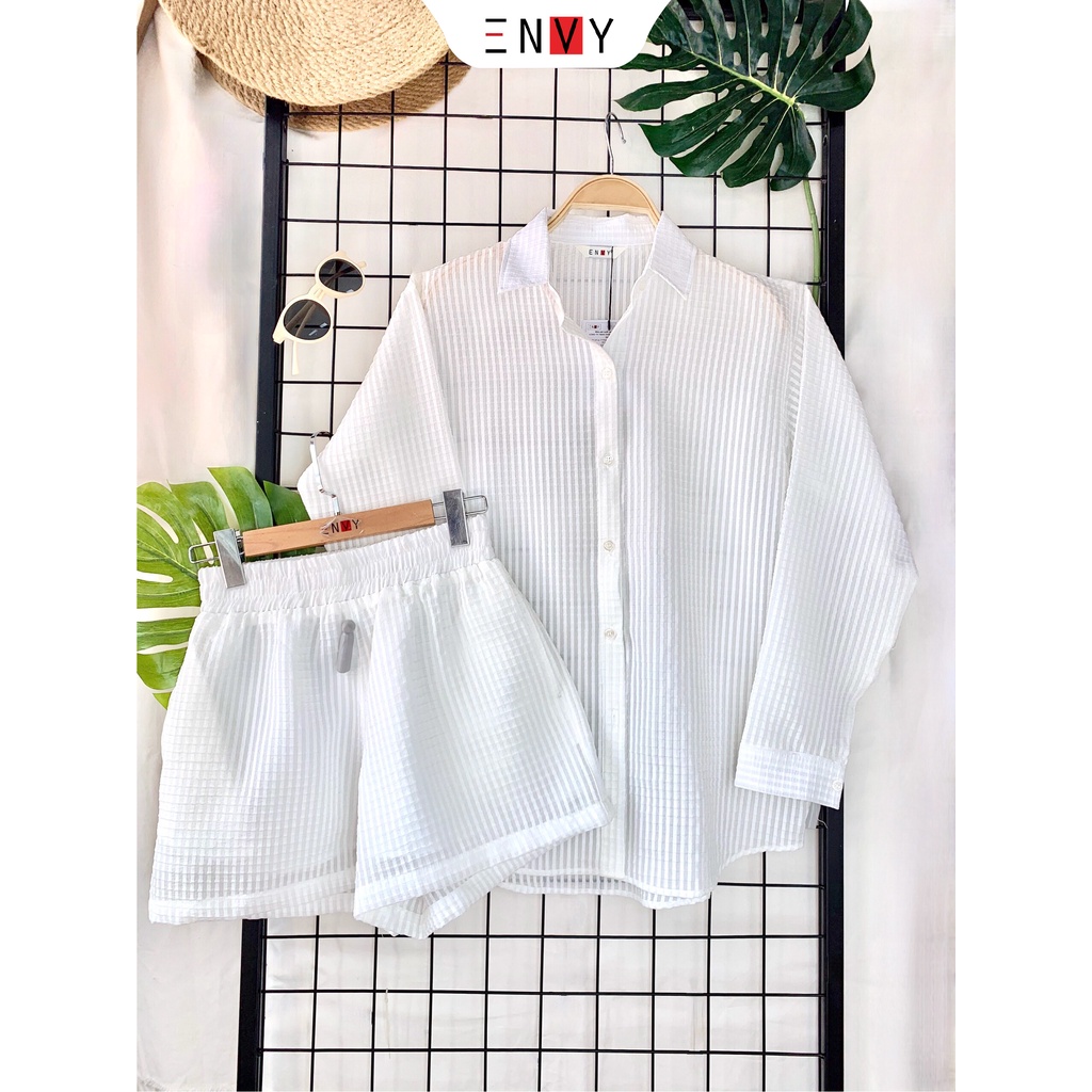 Set sơ mi tay dài và quần short cá tính ENVY SE49 chất tơ nhẹ thoáng