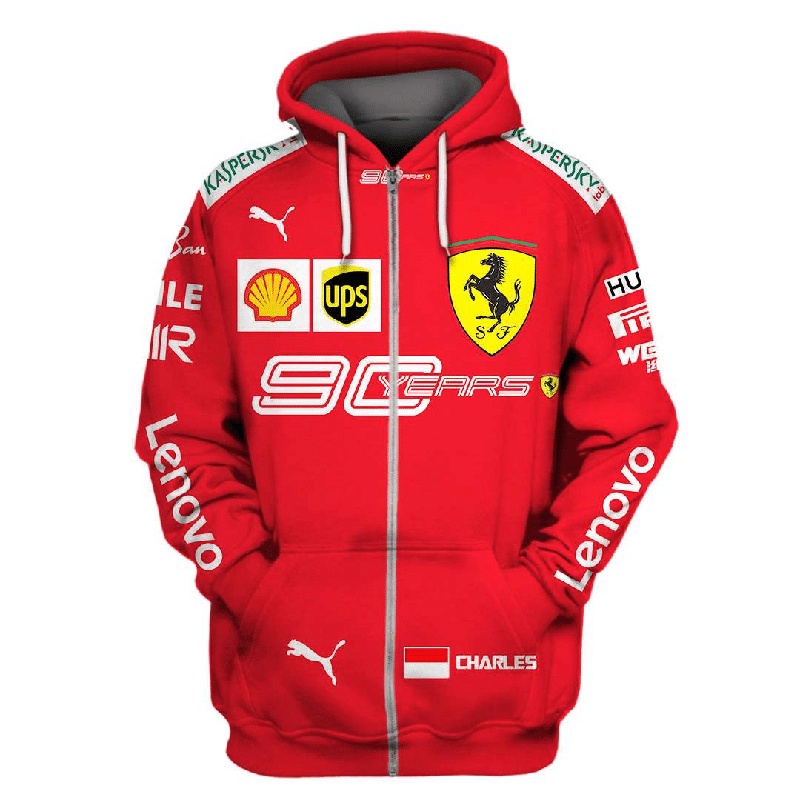 Áo Khoác Nam Tay Dài Màu Đỏ In Hình Xe Đua Ferrari F1 Formula One Team Santander Junta Tây Ban Nha