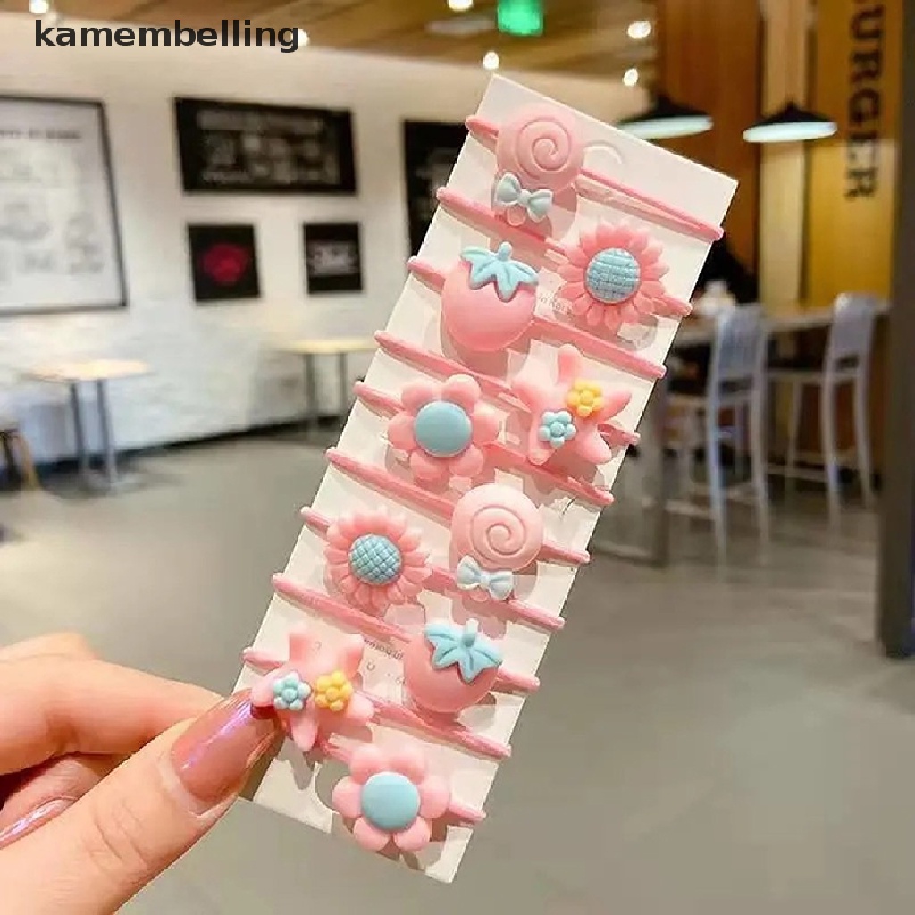 Set 10 Dây Cột Tóc Co Giãn Đính Hoa / Trái Cây Dễ Thương Cho Bé Gái