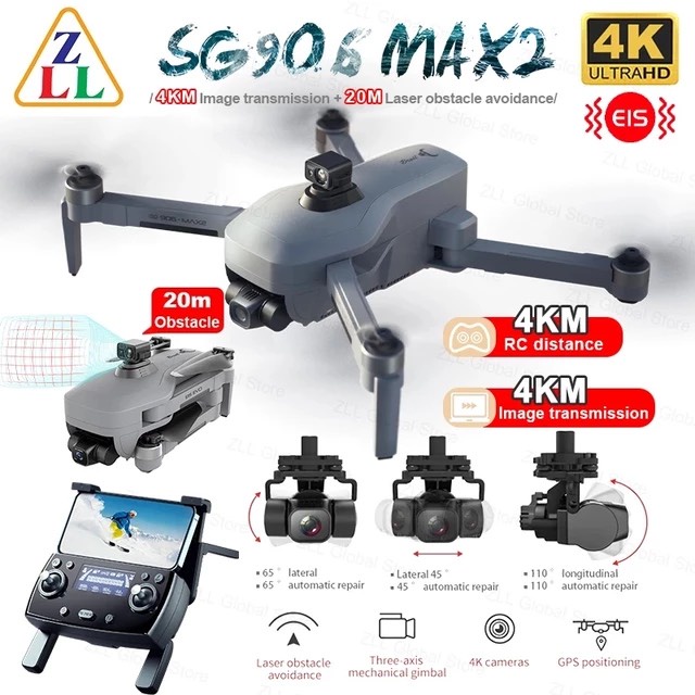 Flycam ZLL Sg906 Max 2 Tầm Xa 4Km Camera EIS, Camera 4K gimbal 3 trục, Cảm biến chống va chạm pin 5000Mah Bay 30 phút