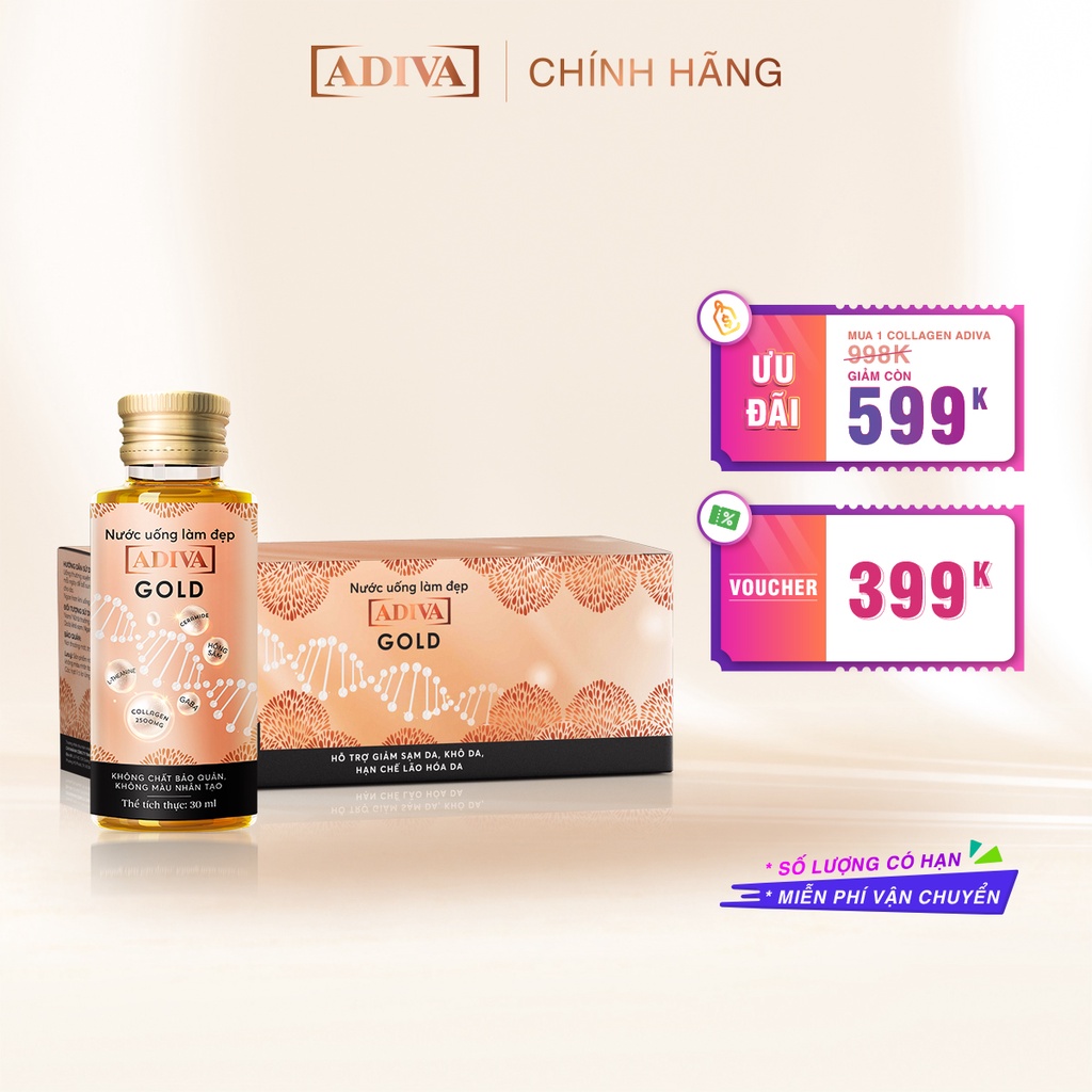 Nước uống làm đẹp Collagen ADIVA Gold 14 lọ/hộp x 30ml