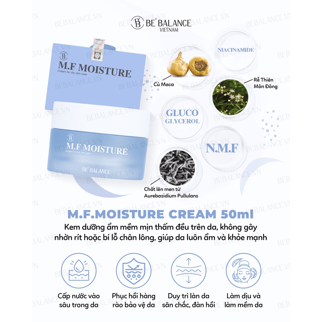 Kem dưỡng chuyên sâu cấp ẩm, phục hồi, bảo vệ da Be'Balance M.F Moisture Cream (50ml)