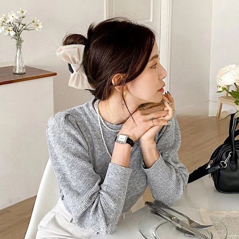 Kẹp Tóc Nơ Lớn Hai Mặt Phong Cách Hàn Quốc Ngọt Ngào Cổ Điển