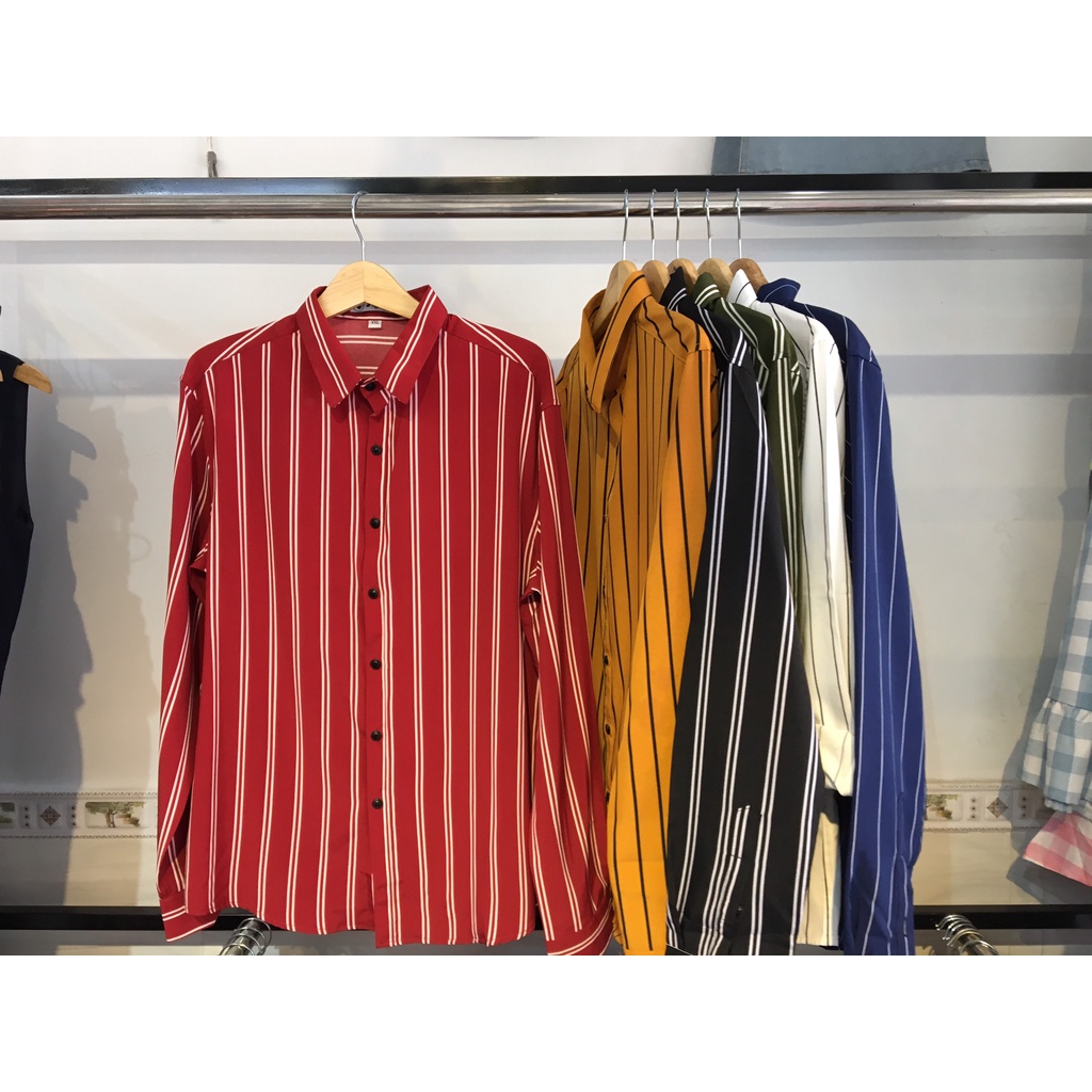 Áo Sơ Mi Nam sọc đứng nhiều màu ( xanh -đỏ-đen-trắng-vàng ) chất cotton mềm mịn ,thoáng mát