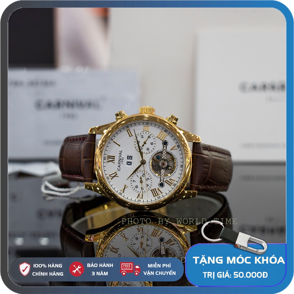 Đồng hồ nam , Đồng hồ cơ Carnival 8670G chính hãng , Mặt kính SAPHIRE chống xước , chống nước , Full Box, BẢO HÀNH 3 NĂM