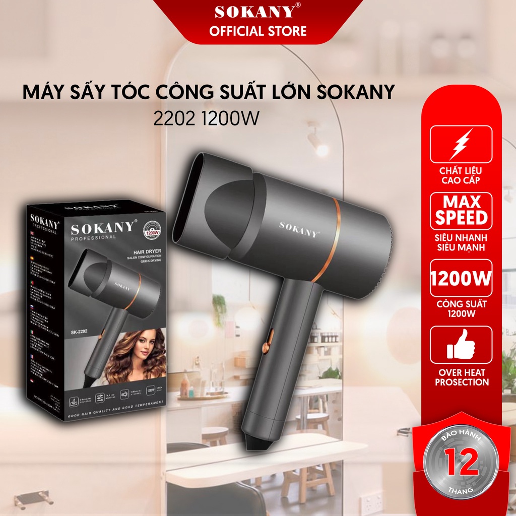 Máy Sấy Tóc Công Suất Lớn SOKANY 2202 1200W Bảo Hành 1 Tháng