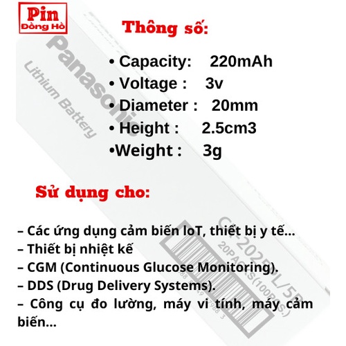 Pin 2025 Panasonic CR2025 vỉ 5 viên. Dùng cho cmos remote oto xe máy cửa cuốn, thiết bị điện tử, pin đồng hồ,...