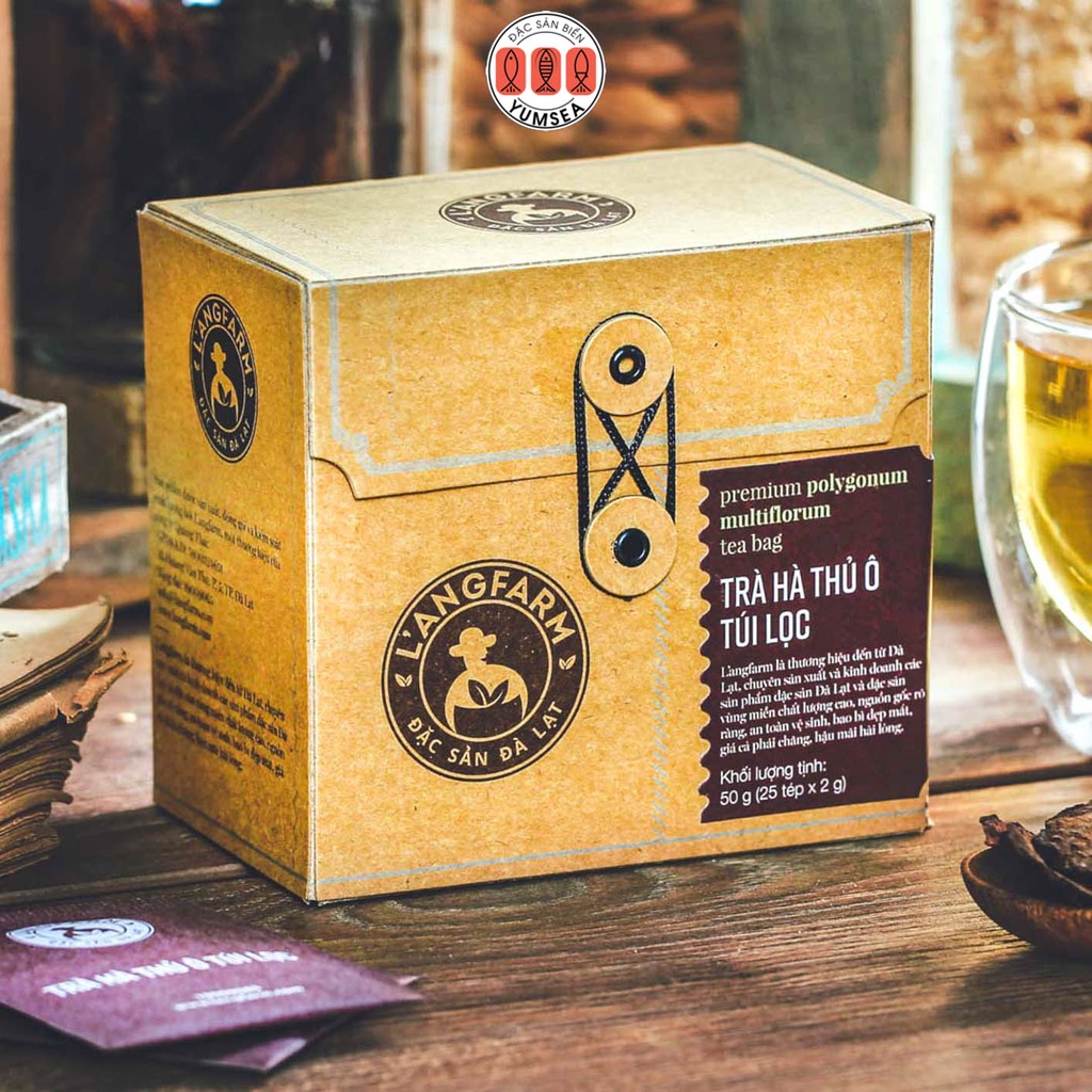 Trà hà thủ ô túi lọc L'angfarm, 25 tép, hộp, mẫu quấn dây kraft