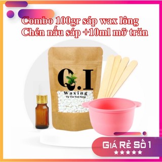 Combo chén silicone nấu sáp, 100gr sáp wax lông, 10ml mỡ trăn tặng kèm que gỗ