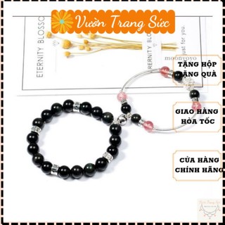 Vòng tay đôi - Vòng tay cặp - Lắc đôi nam nữ khảm bạc đá hồng cam dâu cho các cặp đôi