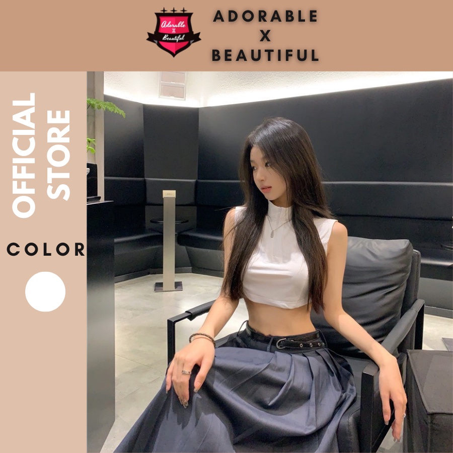 Set Áo Ba Lỗ Dây Kéo Trắng Trơn, Chân Váy Vải Y2K Dài Mềm Mịn Nặng Tay Xám Lông Chuột [AdorablexBeautifu]