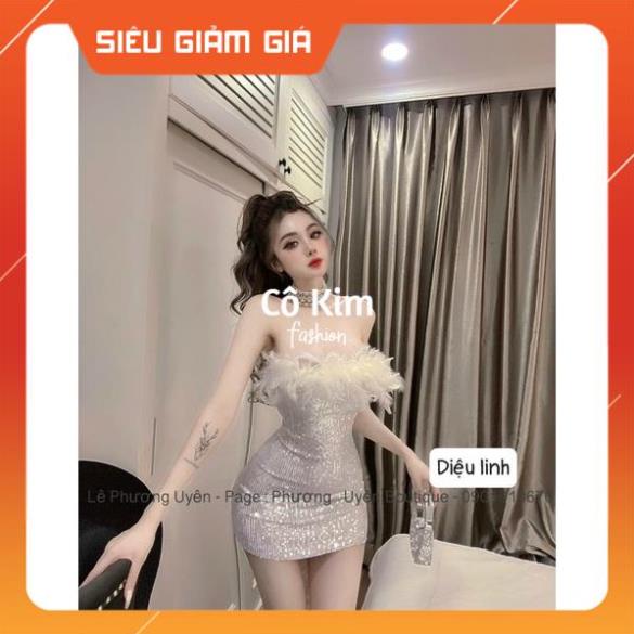 Đầm body kim sa cúp ngực lông vũ hot trend 2022