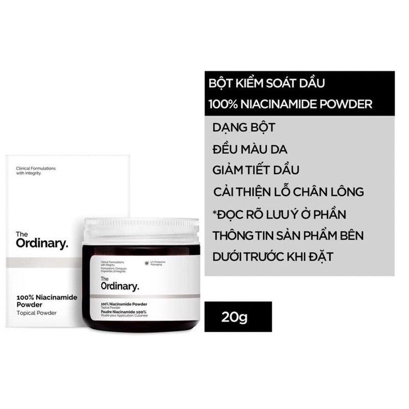 Bột Vitamin C & Niacinamide The Ordinary 100% L-Ascorbic Acid Power 20g Sáng da mờ thâm,se lỗ chân lông