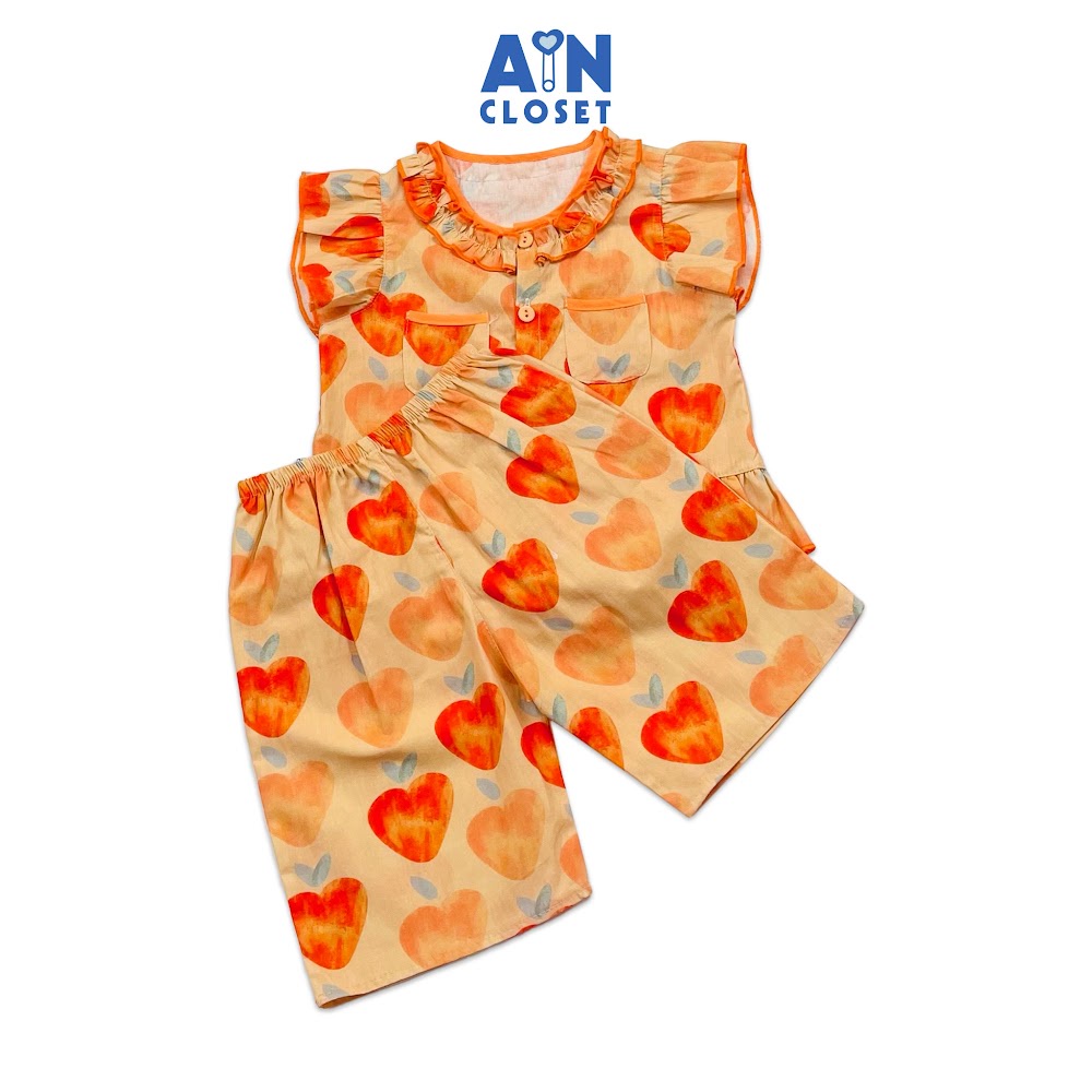 Bộ quần áo lửng bé gái họa tiết Táo Tim cam cotton - AICDBG7INKX4 - AIN Closet
