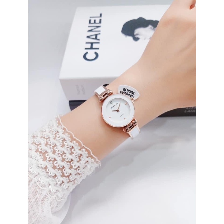 Đồng hồ nữ Anne Klein trắng Genuine Diamond Dial Bangle 1980WTRG